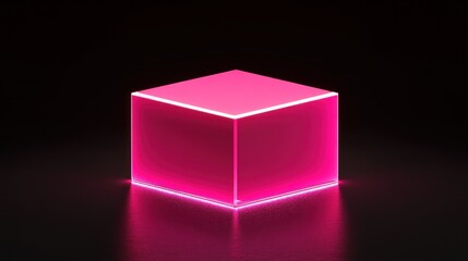Glowing pink cube on black background.