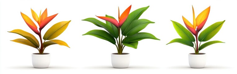 Colorful potted plants with vibrant leaves for home decor display