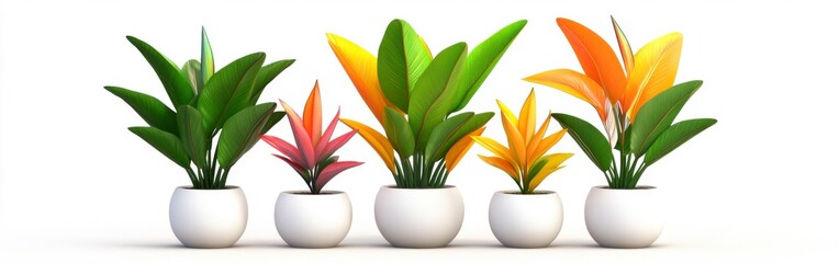 Colorful Indoor Plants in White Pots for Modern Home Decor