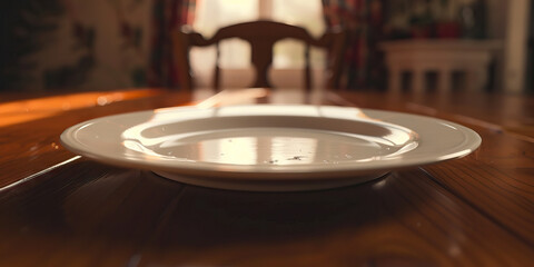 Fototapeta premium Empty White Plate on Wooden Table