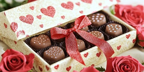 Romantic chocolate gift with roses cozy home food photography