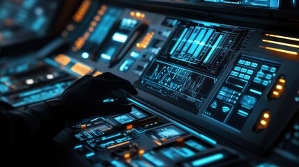 Obraz premium Close-up of engineers fitting advanced control panels in a ship's bridge, modern technology everywhere 