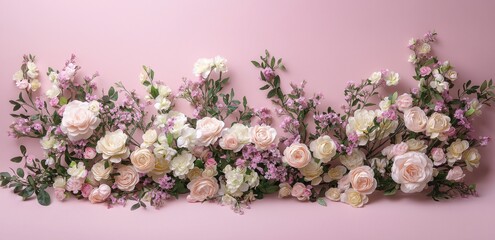 Delicate Floral Arrangement on Pink Background