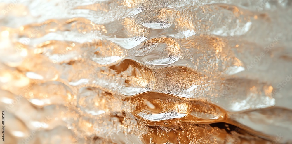 Aufkleber Close-up of shimmering liquid with bubbles and waves, creating a textured surface.