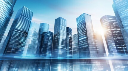 Obraz premium Modern skyscrapers reflecting city skyline.