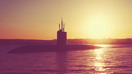 Submarine Silhouette at Sunset with Artistic Effects