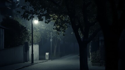 Obraz premium Mysterious street illuminated by soft lamplight.