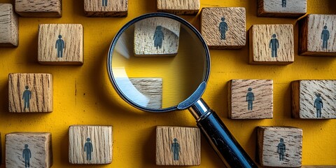 a magnifying glass on a stack of wooden blocks