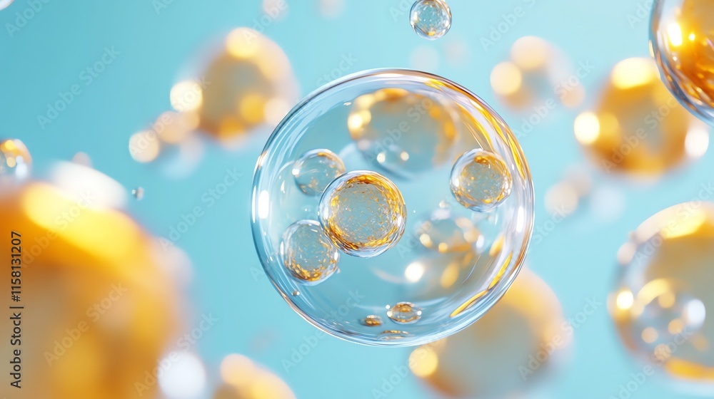 Aufkleber a close-up view of translucent bubbles with a soft background, suggesting a scientific theme.