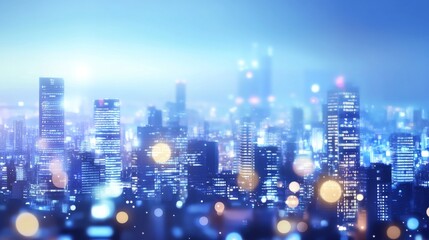 Fototapeta premium Vibrant cityscape with illuminated skyscrapers.