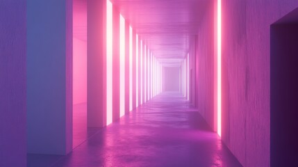 A vibrant corridor illuminated by neon lights.