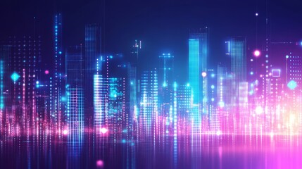 Fototapeta premium Abstract city skyline with vibrant lights.