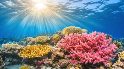 Naklejka premium Vibrant Coral Reef with Soft Lighting and Contrast