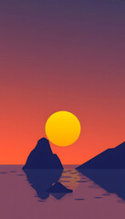 Sunset, low-poly, with white tones
