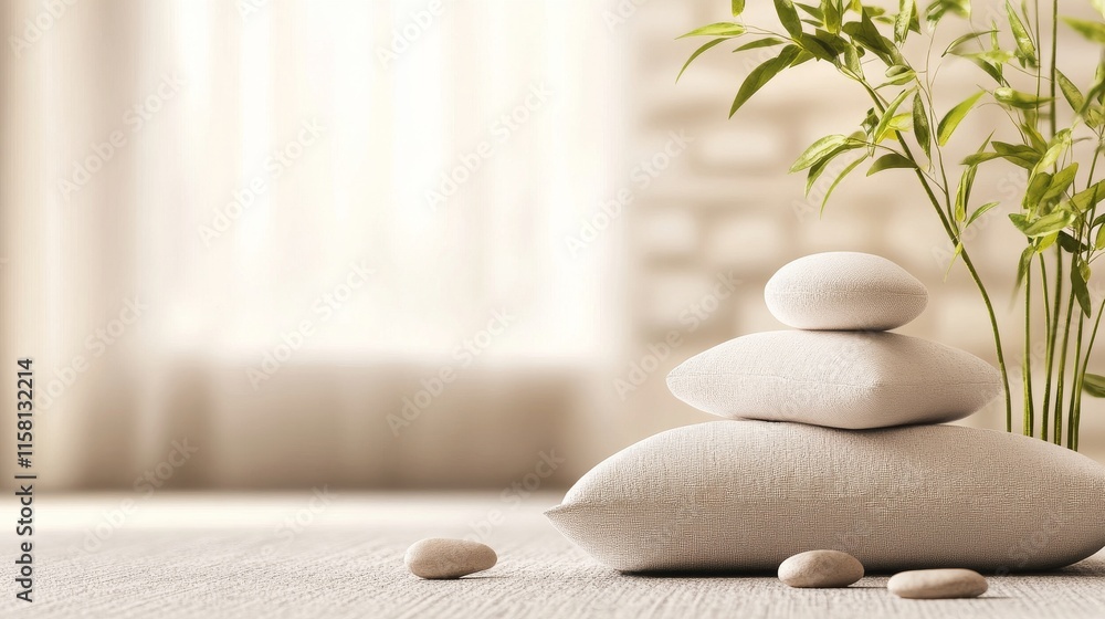 Poster calm and serene spa setting with pebbles.