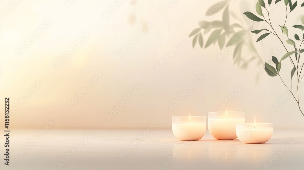 Poster calm candles on a minimalistic table setting.