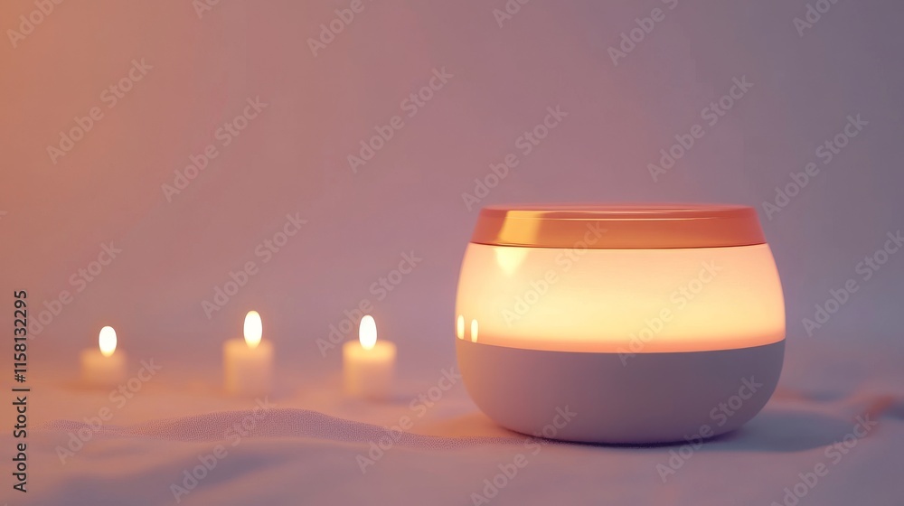 Poster calming diffuser with candles for relaxation.