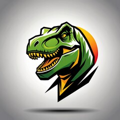 Stylized simplified tyrannosaurus head with white grey background