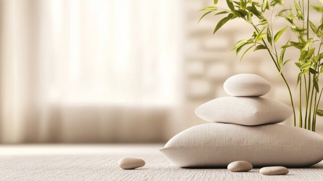 Calm and serene spa setting with pebbles.
