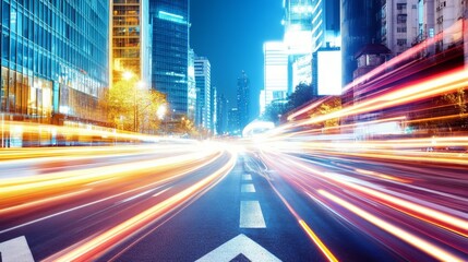 Fototapeta premium Dynamic city traffic at night with light trails.