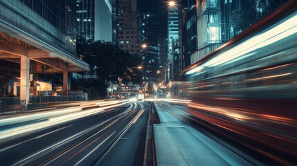 Fototapeta premium Dynamic city traffic at night with light trails.