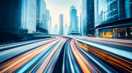 Obraz premium Dynamic cityscape with vibrant traffic lights.