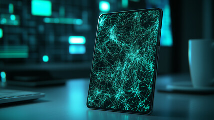 A Close-Up of a Cracked Smartphone Screen with a Glitching Digital Interface, Symbolizing Technology Malfunction, Highlighting the Impact of Device Failure on Daily Life.