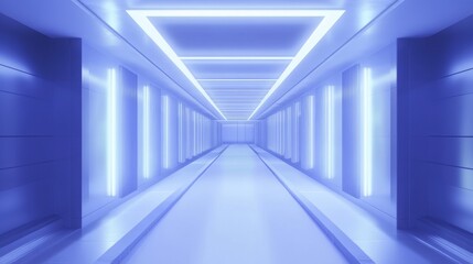 Obraz premium Futuristic corridor with vibrant blue lighting.
