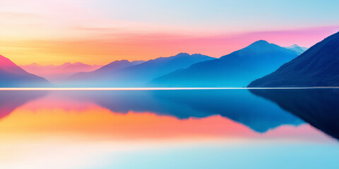 Obraz premium Colorful Sunset Over Calm Lake with Mountains