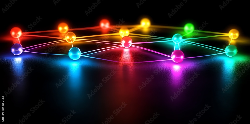 Aufkleber A colorful network of glowing spheres interconnected by lines, representing data or concepts.