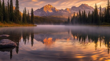 Serene Sunrise at Mountain Lake: A Breathtaking Reflection