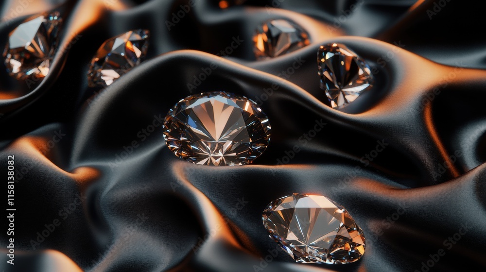 Fototapete Sparkling diamonds display on luxurious fabric with ample space for personalized text and branding. Generative AI