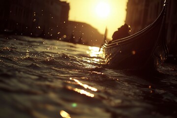 Sunset Over Gondola Ride in Calm Water