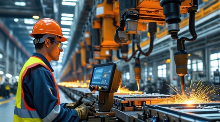 Industrial Harmony: Factory Workers in Action  .