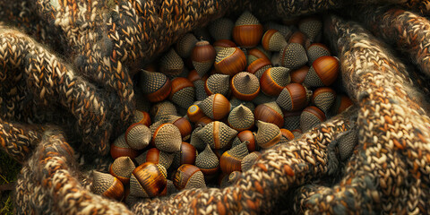 Obraz premium Acorns in Knitted Fabric