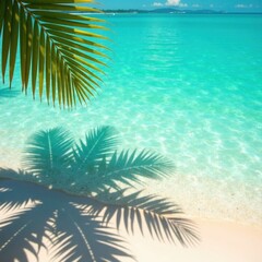 Fototapeta premium Long palm frond shadow slants across turquoise water, wave, ocean, scene
