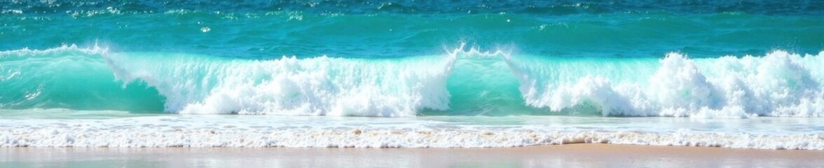Vibrant turquoise ocean, whitecap waves crash on shore , ocean texture, foam texture, seascape