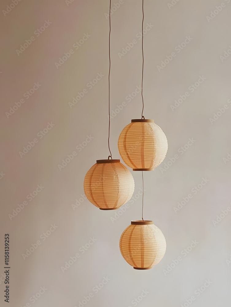 Poster three hanging paper lanterns creating a warm and inviting ambiance.