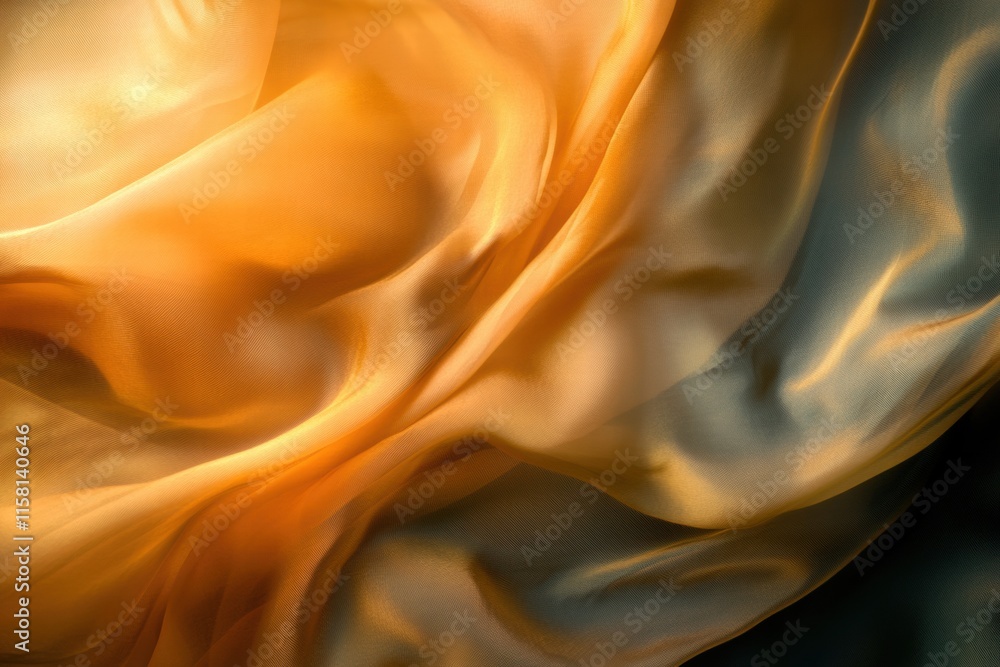Poster Luxurious silk fabric in warm tones with ample copy space for elegant mock up design. Generative AI