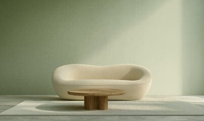 Minimalist Living Room with Beige Sofa and Wooden Coffee Table