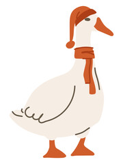 Goose in a red scarf and hat. Bird in a headdress. Flat vector illustration, eps10