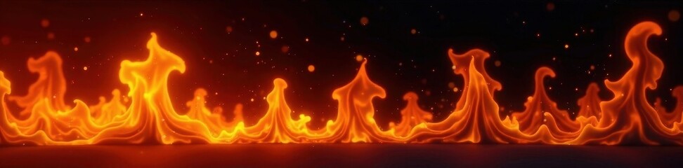 Fototapeta premium Intense orange and yellow flames dance against a pure black backdrop , yellow, vibrant
