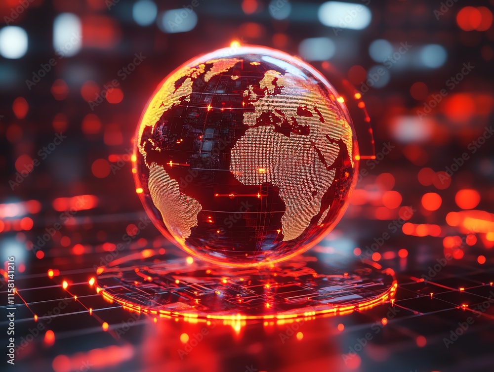Aufkleber a glowing digital globe with a red and black theme, symbolizing technology and connectivity.