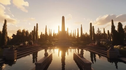 Obraz premium Monumental Memorial at Twilight with Golden Hour Light