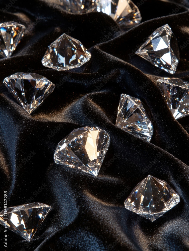 Leinwandbilder large sparkling diamonds on black fabric with space for text and creative mock up. generative ai