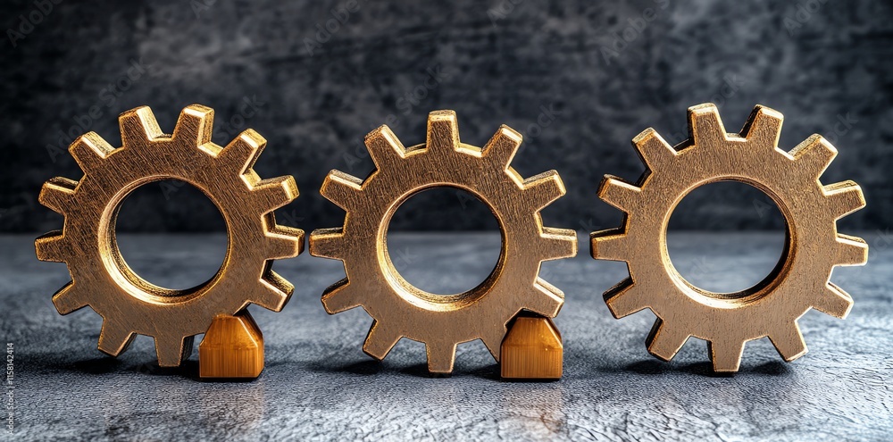 Aufkleber three metallic gears arranged in a row, symbolizing industry and mechanical processes.