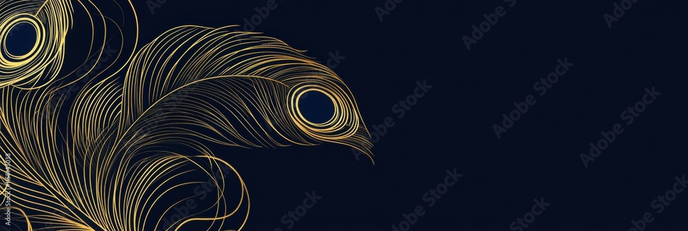 Poster elegant line art design featuring peacock feathers with a refined mock up for creative projects or b