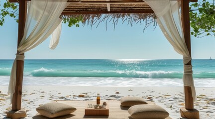 Obraz premium Tropical Beachfront Gazebo: A Serene Retreat by the Ocean .