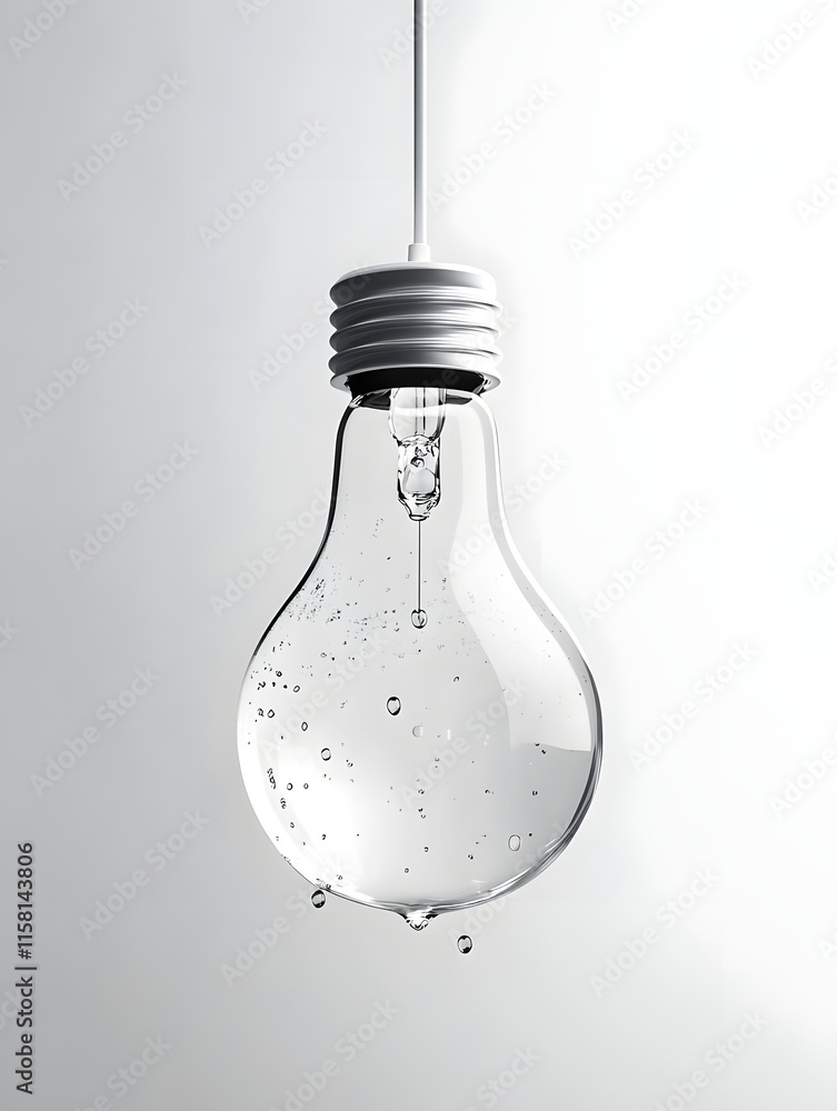 Poster a transparent light bulb filled with water, creating a unique visual effect.