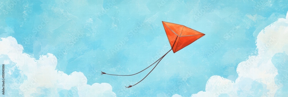 Aufkleber Flying kite against a cheerful naive art style background with ample copy space for text and creative projects. Generative AI